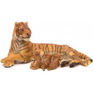 Tigresse couchee allaitant