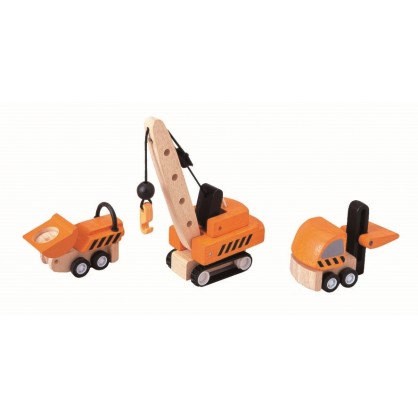 Vehicules de chantier orange en bois